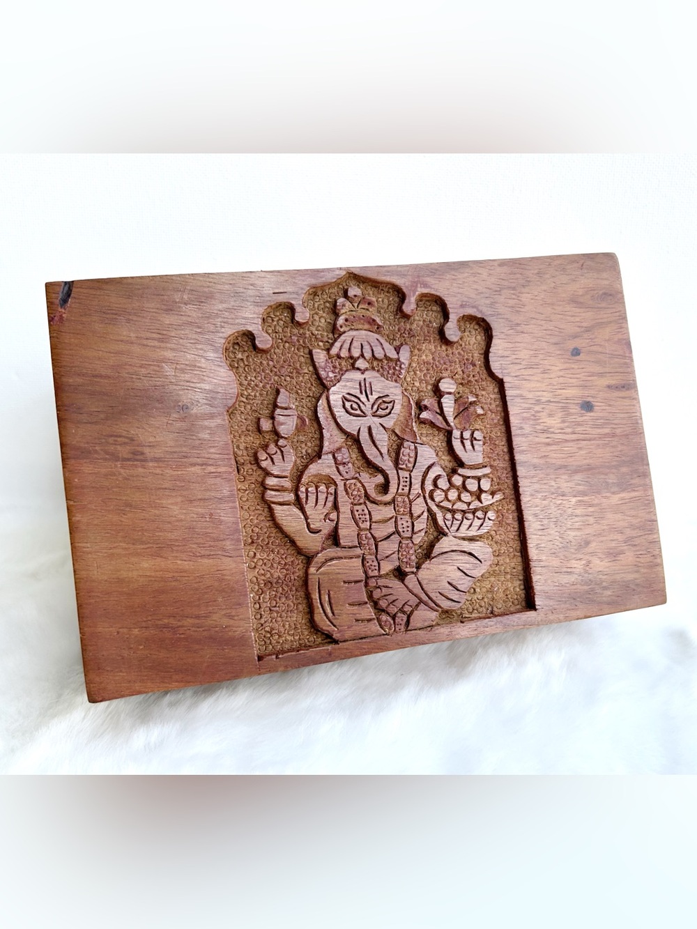 4x6 Hand Carved Ganesha Wooden Trinket Box | Spiritual Jewelry & Crystal Storage